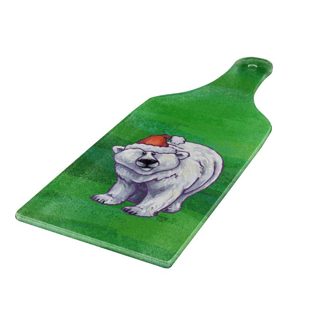 Polar Bear Christmas On Green Cutting Board (Corner)