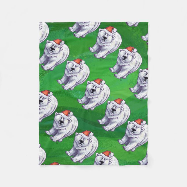 Polar Bear Christmas On Green Fleece Blanket (Front)