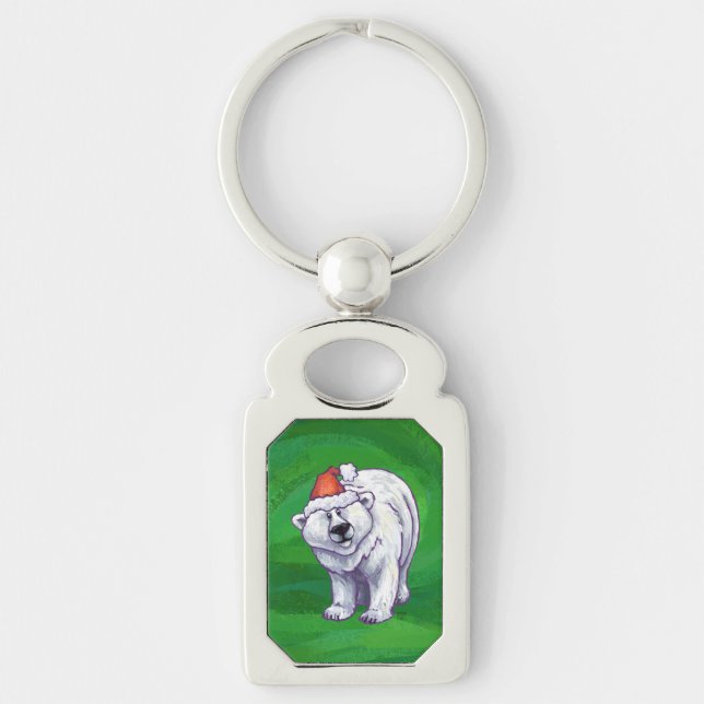 Polar Bear Christmas On Green Key Ring (Front)
