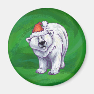 Polar Bear Christmas On Green Magnet