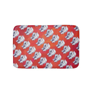 Polar Bear Christmas On Red Bath Mat