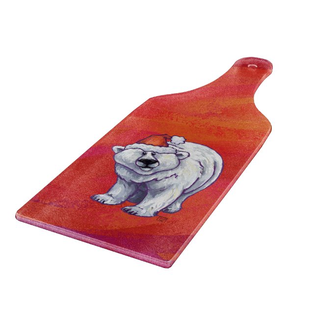 Polar Bear Christmas On Red Cutting Board (Corner)