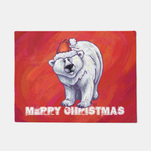 Polar Bear Christmas On Red Doormat