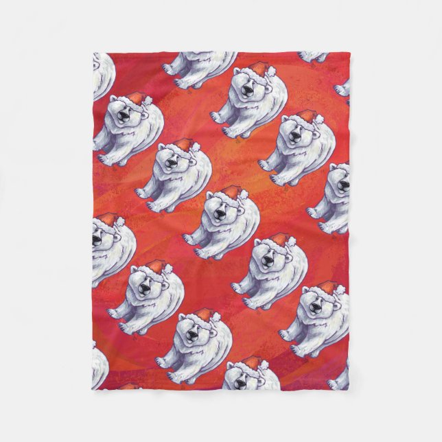 Polar Bear Christmas On Red Fleece Blanket (Front)