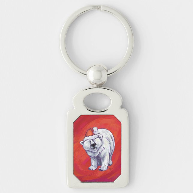 Polar Bear Christmas On Red Key Ring (Front)