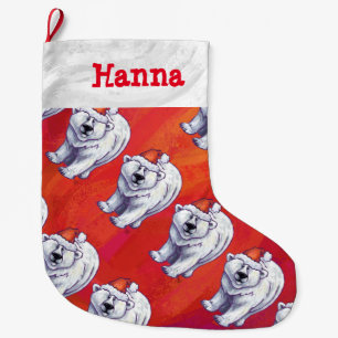 Polar Bear Christmas On Red Large Christmas Stocking