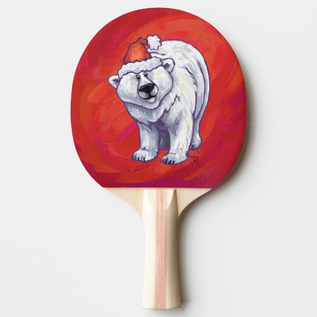 Polar Bear Christmas On Red Ping Pong Paddle (Front)