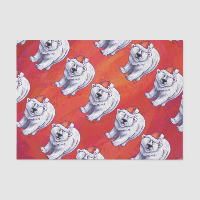 Polar Bear Christmas On Red Tissue Paper (Front)