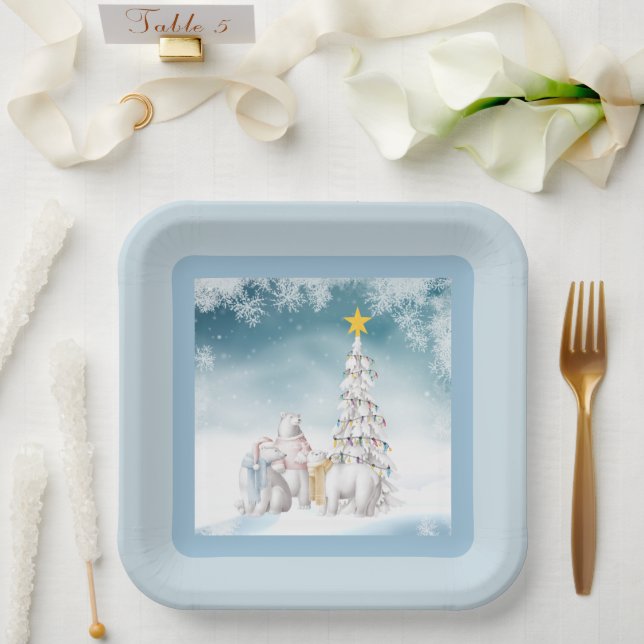 Polar Bear Christmas Paper Plates (Wedding)