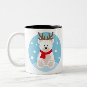 Polar Bear Christmas Reindeer Yule Winter Snow Two-Tone Coffee Mug