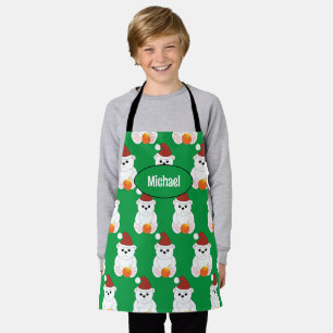 Polar bear Christmas Santa cute green Your name Apron
