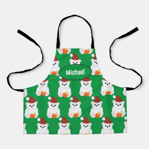 Polar bear Christmas Santa cute green Your name Apron