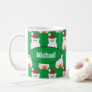 Polar bear Christmas Santa cute green Your name Coffee Mug