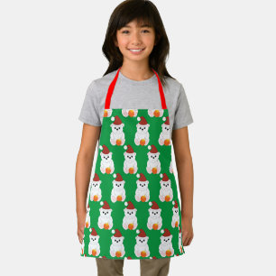 Polar bear Christmas Santa hat cute pattern green Apron