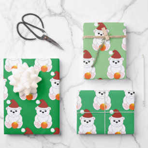 Polar bear Christmas Santa hat cute pattern green Wrapping Paper Sheet