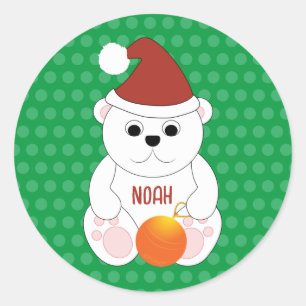 Polar bear Christmas Santa hat Personalise Classic Round Sticker