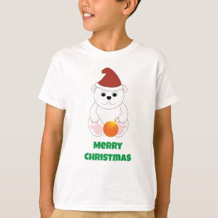 Polar bear Christmas Santa hat Personalise text T-Shirt