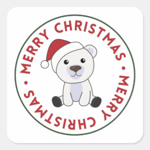 Polar Bear Christmas Snow Winter Animals Polar Squ Square Sticker