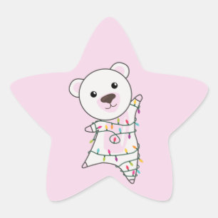 Polar Bear Christmas Snow Winter Animals Polar Sta Star Sticker