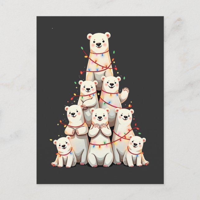 Polar Bear Christmas Tree Merry Christmas Xmas  Invitation Postcard (Front)