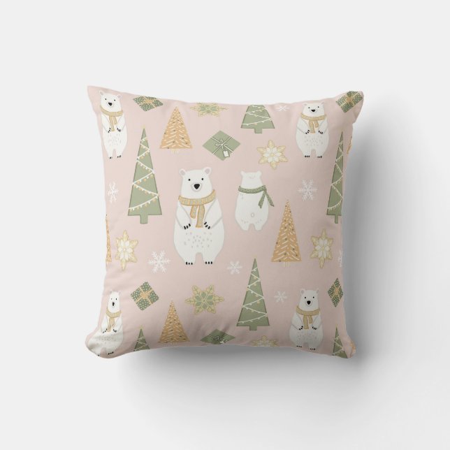 Polar Bear Christmas Trees and Cookies Rose Cushion (Front)