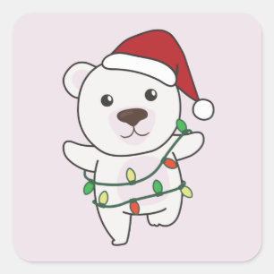 Polar Bear Christmas Winter Animals Polar Bears Sq Square Sticker