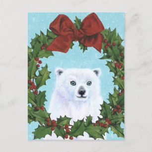 Polar Bear Christmas Wreath Holiday post card