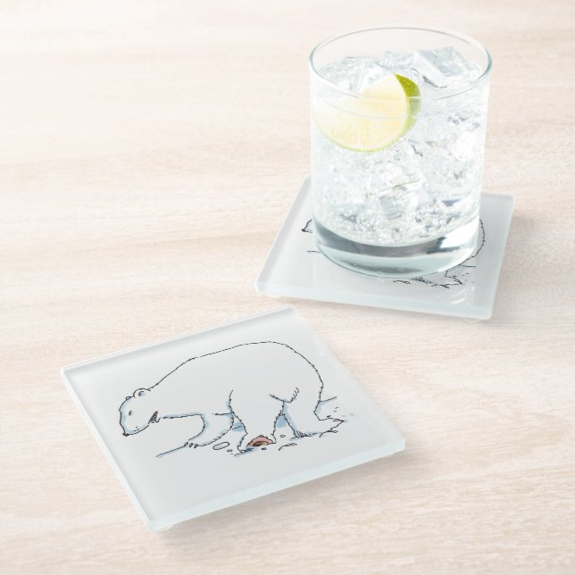 Polar Bear clear glass coaster (Angled)