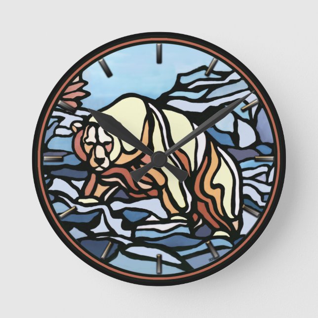 Polar Bear Clock Cool Tribal Bear Art Wall Clock (Front)