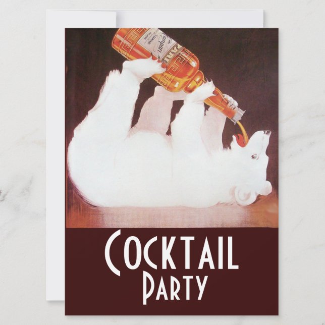 POLAR BEAR COCKTAIL PARTY ,white brown red Invitation (Front)