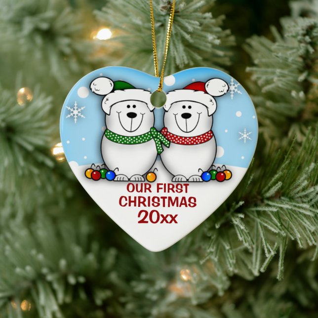 Polar Bear Couple First Christmas Ornament (Tree)