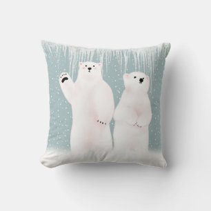 Polar Bear Couple In Snowflakes Throw Pillow