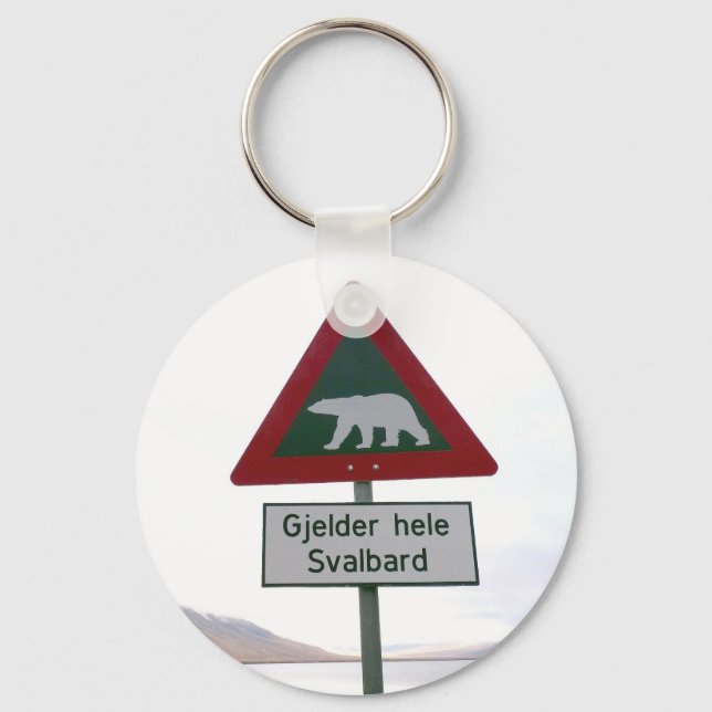 Polar bear crossing sign in Svalbard Key Ring (Front)