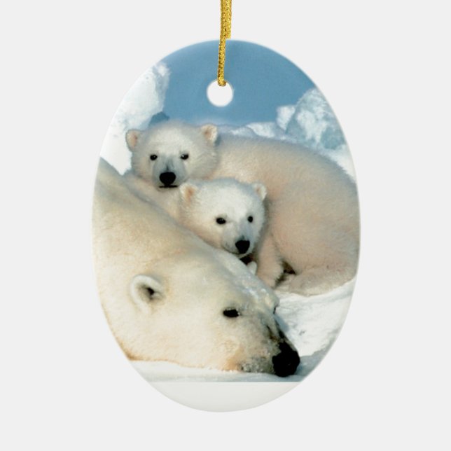 Polar bear cub 1 ceramic tree decoration (Front)