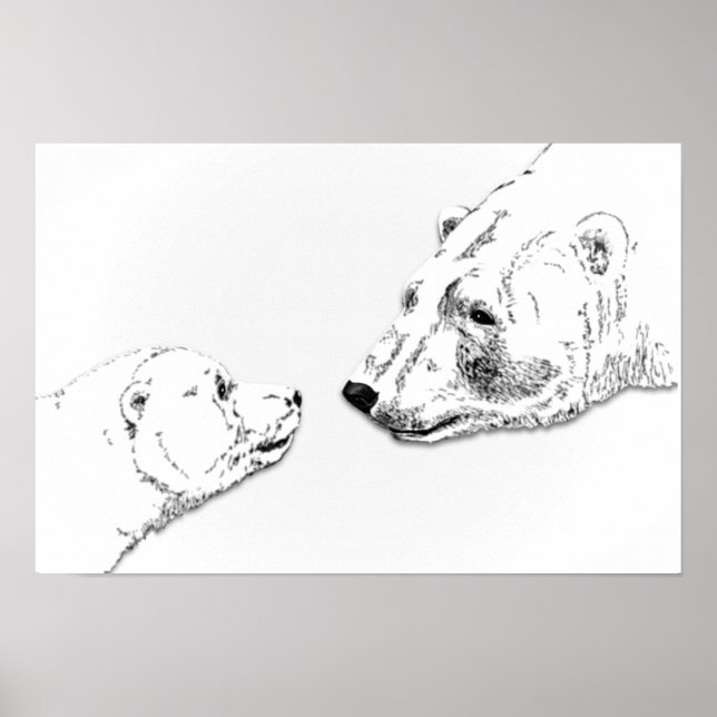 Polar Bear & Cub Art Print Wildlife Poster (Front)