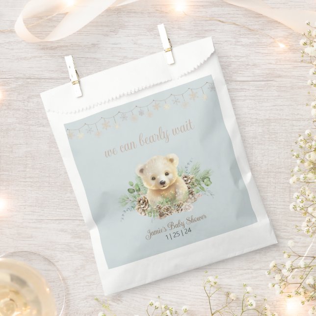 Polar Bear Cub Bearly Wait Blue Winter Baby Shower Favour Bags (Clipped)