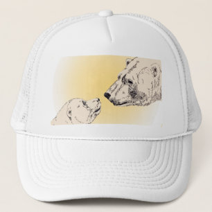 Polar Bear & Cub Caps Wildlife Bear Art Caps
