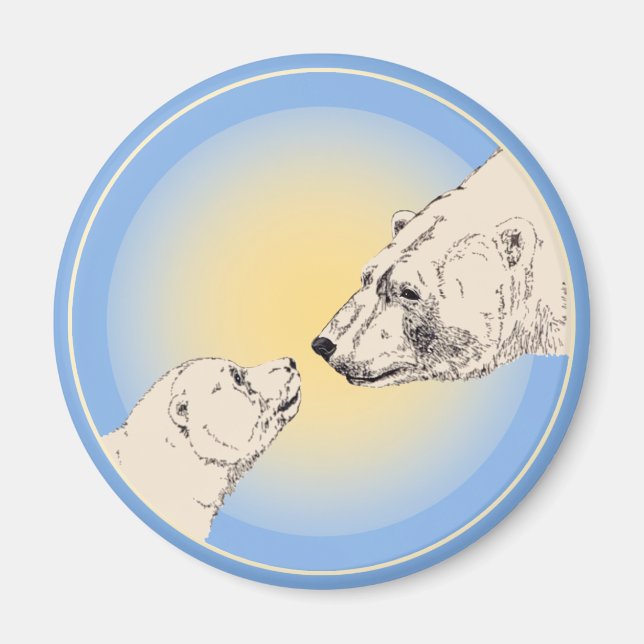 Polar Bear & Cub Fridge Magent Wildlife Art Gifts Magnet (Front)