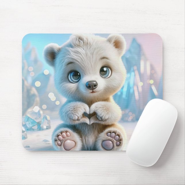 Polar Bear Cub Love Mouse Mat (With Mouse)