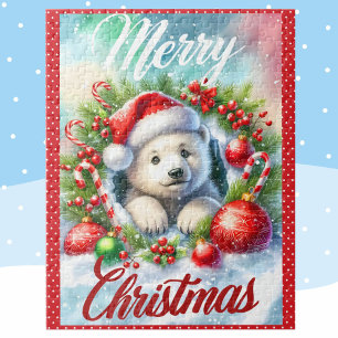 Polar Bear Cub Merry Christmas Kid's Jigsaw Puzzle