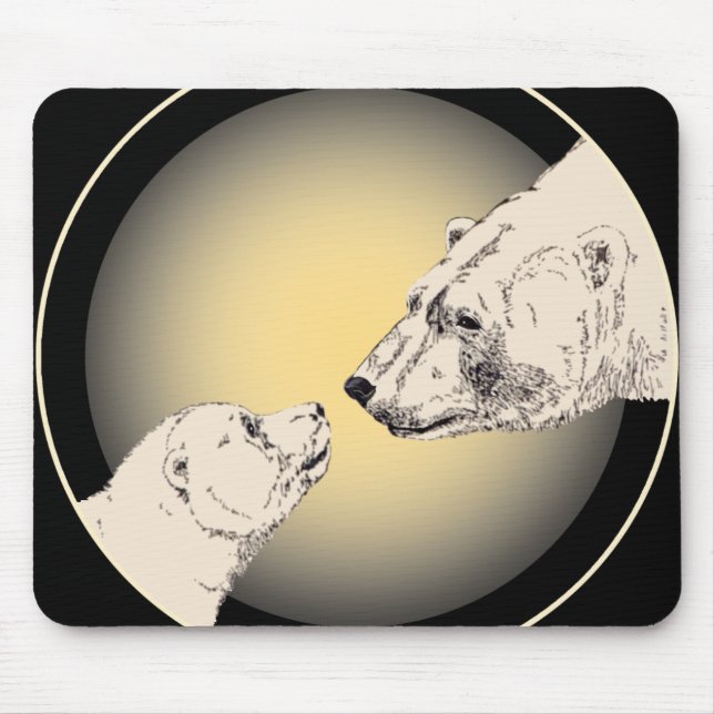Polar Bear & Cub Mousepad Wildlife Art Mousepad (Front)