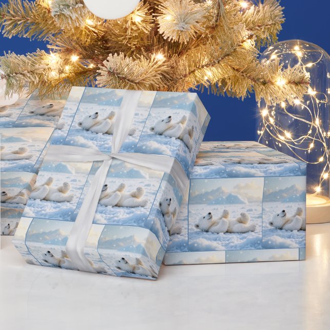 Polar Bear Cub On Ice  Wrapping Paper (Holidays)