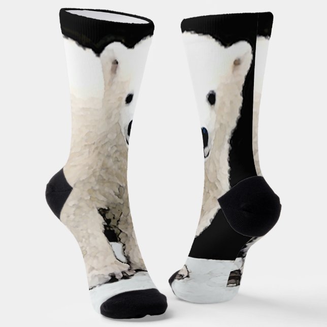 Polar Bear Cub Painting - Oiginal Wildlife Art Socks (Angled)