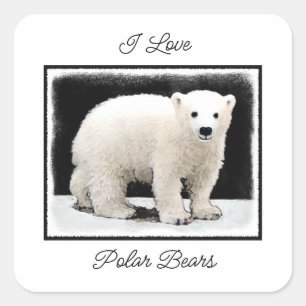 Polar Bear Cub Painting - Oiginal Wildlife Art Square Sticker