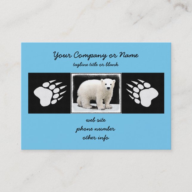 Polar Bear Cub Painting - Original Wildlife Art Business Card (Front)