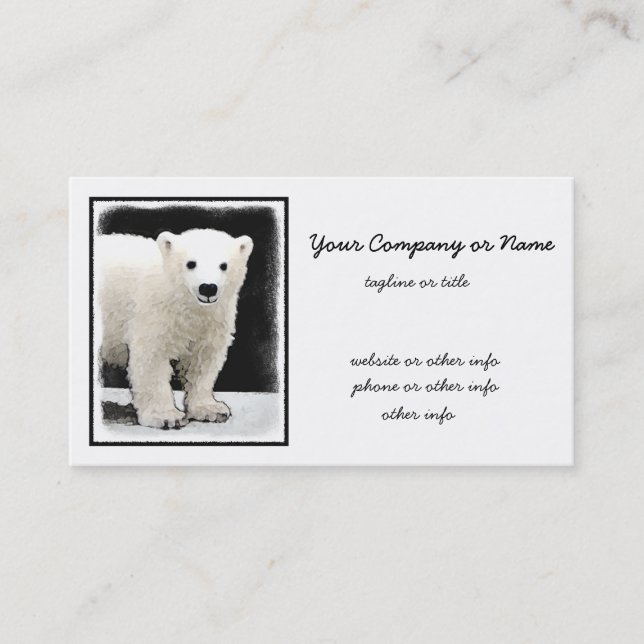 Polar Bear Cub Painting - Original Wildlife Art Business Card (Front)