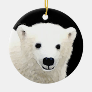 Polar Bear Cub Painting - Original Wildlife Art Ceramic Tree Decoration