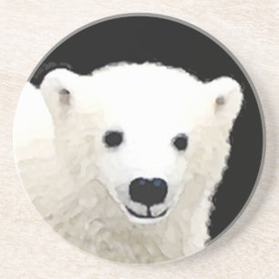 Polar Bear Cub Painting - Original Wildlife Art Coaster