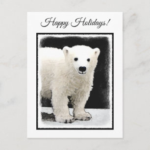 Polar Bear Cub Painting - Original Wildlife Art Holiday Postcard