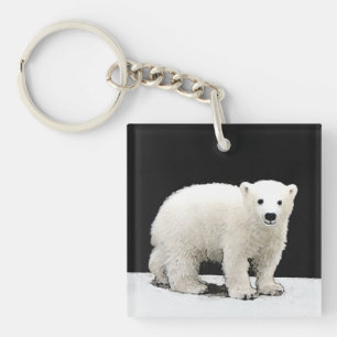 Polar Bear Cub Painting - Original Wildlife Art Key Ring